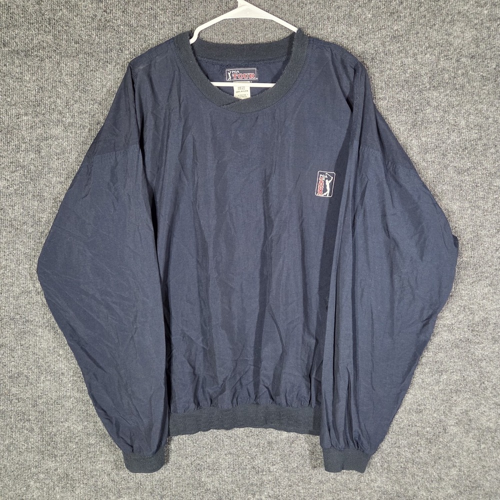 Vintage PGA Tour Nylon Pullover Windbreaker Jacket Mens One Size Navy Blue 90s
